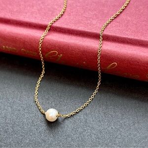 Dainty Gold Filled or Sterling Silver Single Pearl or Crystal Necklace